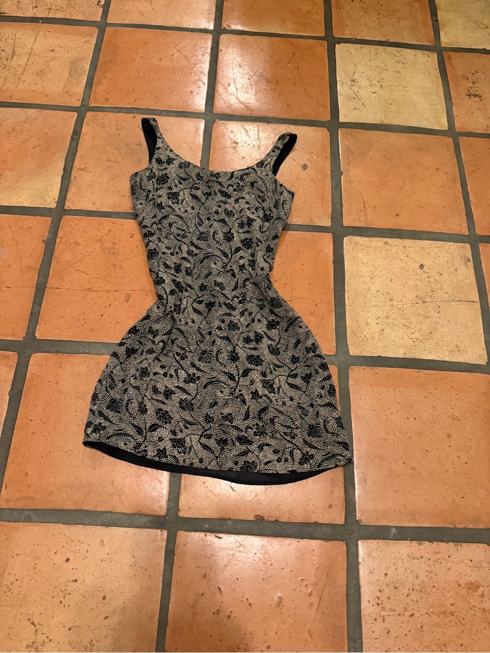 Ann Taylor Black and Cream Floral Jacquard Mini Dress